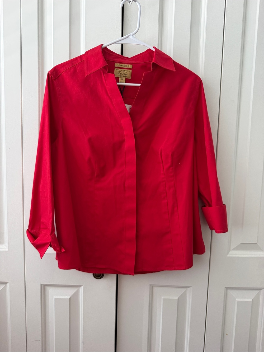 Talbots Bright Red Button-Front Stretch Blouse